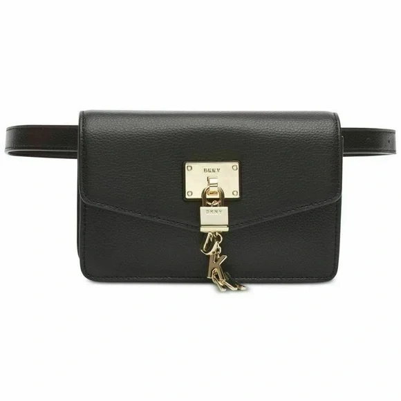 DKNY Black Leather Belt Bag with Gold Accents - Picture 1 of 3